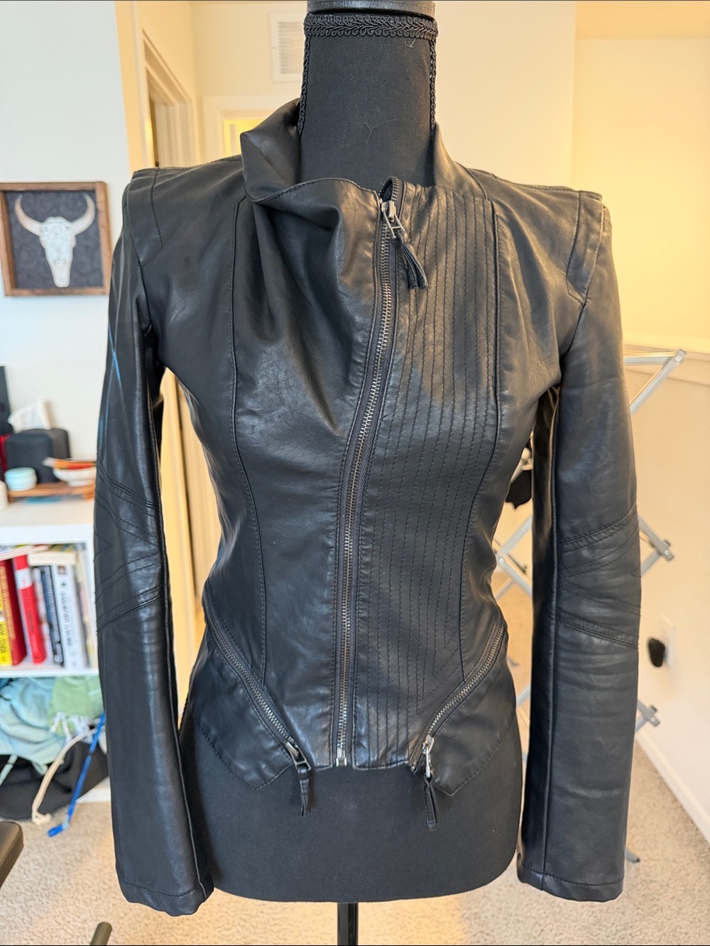 Blank NYC Women's Black Asymmetrical Zip Leather Jacket